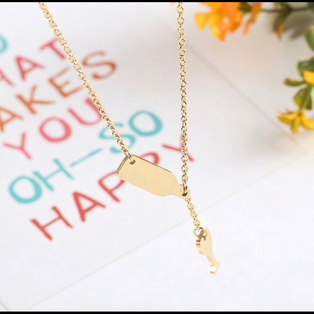 🌹3/$10 Gold Wine Bottle & Glass Trendy Necklace - Picture 3 of 5